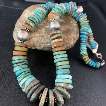 Navajo Green Turquoise Pendant Necklace | Sterling Silver | Authentic Native American | 20" | Graduated | 11900