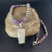 Navajo Purple Charoite White Opal inlay Pendant Necklace | Sterling Silver | Native American Handmade | 13435