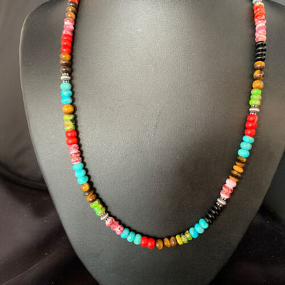 Multi-Color Turquoise Necklace | Sterling Silver | 20" | Authentic Native American Handmade | 13557