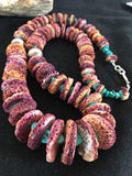 Authentic Native American Navajo Necklace | Purple Spiny Oyster & Turquoise | Sterling Silver | 24" Graduated