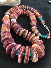 Authentic Native American Navajo Necklace | Purple Spiny Oyster & Turquoise | Sterling Silver | 24" Graduated