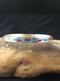 Native American Zuni Opal Spiny Turquoise Inlay Bracelet | Sterling Silver Bangle | 10199