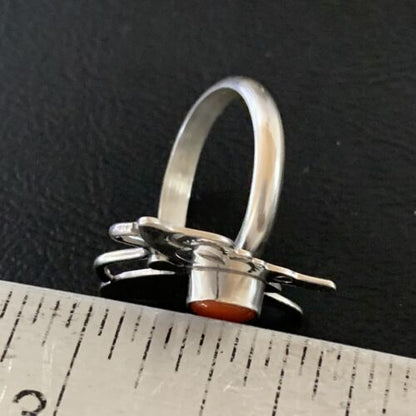 Navajo Red Spiny Oyster Butterfly Ring | Sterling Silver | Adj Sz 8 | Authentic Native American Handmade | 10341