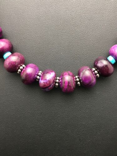 Navajo Purple Sugilite & Turquoise Bead Necklace | Sterling Silver | 27" | Authentic Native American Handmade | 4061