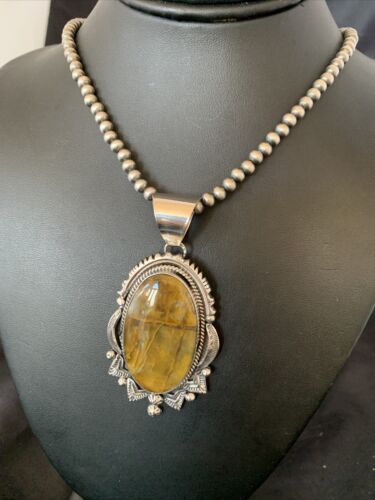 Men's Navajo Pearl Sterling Silver Necklace | Coffee Tiger's Eye Pendant | 11689