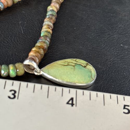Southwestern Women's Green Opal Pendant Necklace | Sterling Silver | 17" | 14422