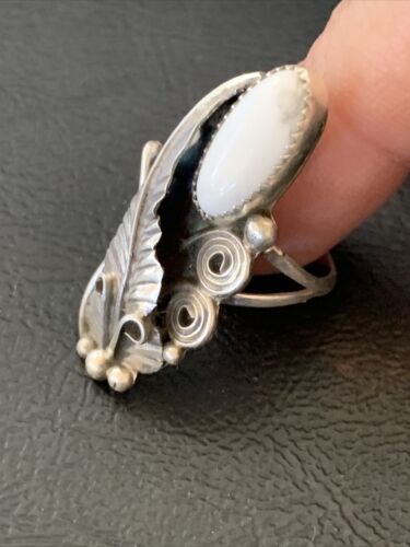 Navajo White Buffalo Turquoise Ring | Sterling Silver | Sz 7 | Authentic Native American Handmade | 12184 - Masha USA
