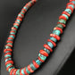 Navajo Sterling Silver Heishi Green Turquoise Coral Necklace | 20" | 1266