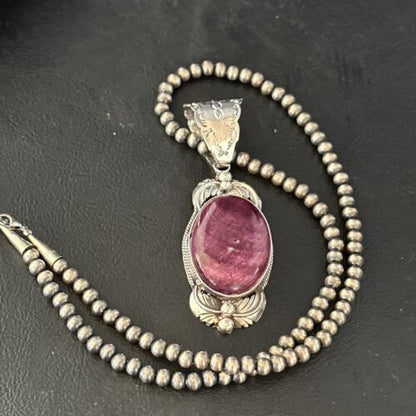 Navajo Purple Spiny Oyster Pendant Necklace | Sterling Silver | Authentic Native American Handmade | 14664