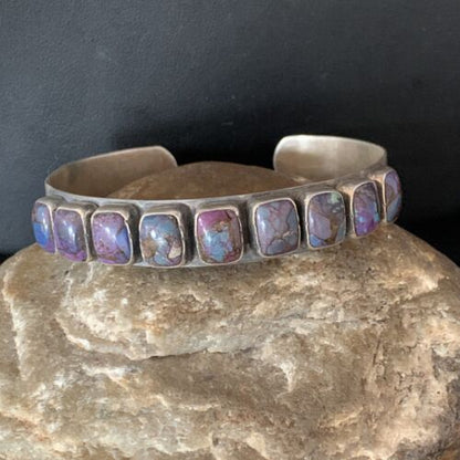 Navajo Purple Sugilite Row Cuff Bracelet | Sterling Silver | Authentic Native American Handmade | 14211