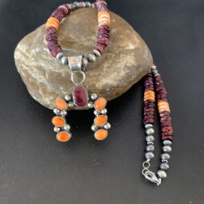 Navajo Sterling Silver Necklace | Purple Spiny Oyster Cluster Naja Pendant | 13146 - Masha USA