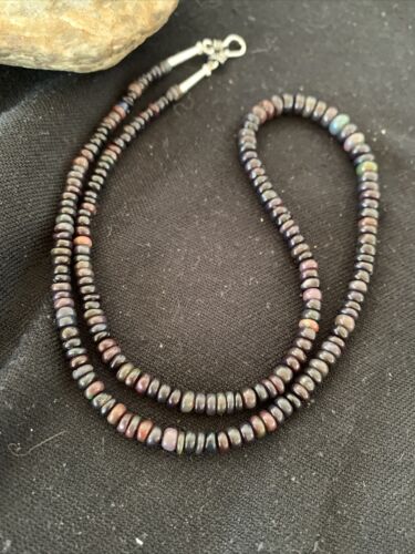Native American Women's Necklace | Sterling Silver Black Fire Opal Beads | 20" | 980