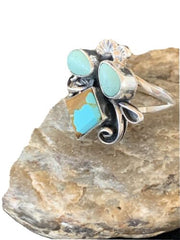 Navajo Men's Sterling Silver Ring | Blue Turquoise #8 Multi-Stone | Sz 10 | Native American Handmade | 2167