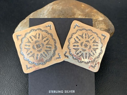 Navajo Sterling Silver Stamped Earrings | Authentic Native American Handmade | 1669