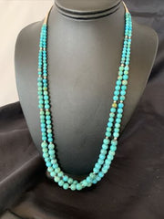Navajo Blue Turquoise Bead Necklace | Sterling Silver | 25" | Authentic Native American Handmade | 11665