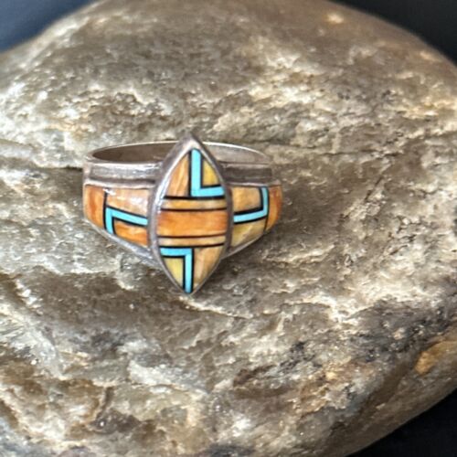 Navajo Blue Turquoise Spiny Oyster Inlay Ring | Sz 9.5 | Authentic Native American Handmade | 14560