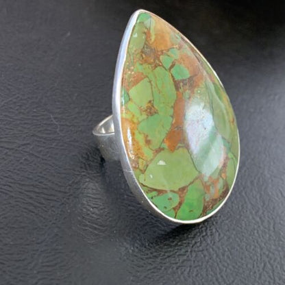 Navajo Green Mojave Turquoise Ring | Sterling Silver | Sz 8 | Authentic Native American Handmade | 11750