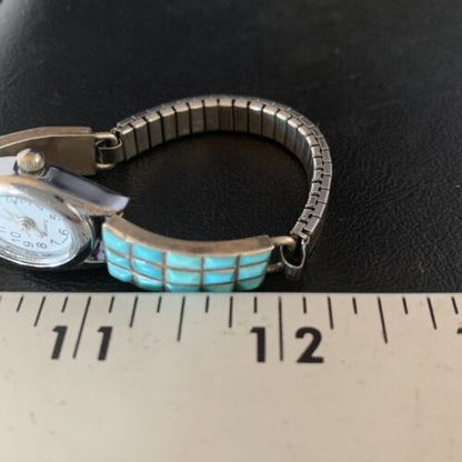 Navajo Sterling Silver Watch Tips with Turquoise Corn Inlay Band | Authentic Native American Jewelry | 13694