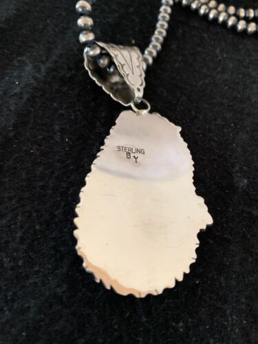 Men's Kingman Turquoise Pendant | Navajo Pearls Sterling Silver Necklace | Authentic Native American Handmade | 4299
