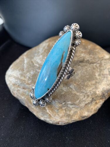 Native American Women's Navajo Blue Kingman Turquoise Ring | Sterling Silver | Sz 9 | 1009