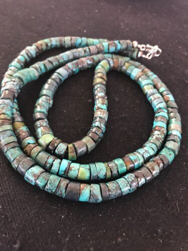 Navajo Turquoise Heishi Bead Necklace | 7mm | Sterling Silver | Authentic Native American Handmade | 31" | 3725