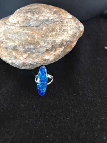 Native American Navajo Blue Opal Inlay Ring | Sterling Silver | Sz 4.5 | 8383