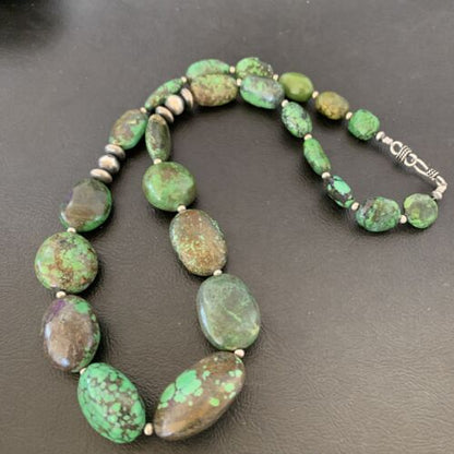 Navajo Graduated Green Nugget Turquoise Necklace | Sterling Silver | Authentic Native American | 21" | 10728