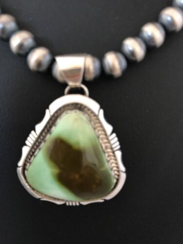 Navajo Green Royston Turquoise Pendant | Sterling Silver | Native American Handmade | 13277