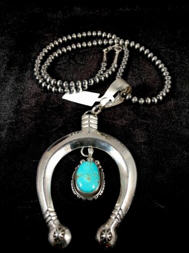 Navajo Turquoise #8 Naja Pendant | Sterling Silver Necklace | Authentic Native American Handmade | 8670