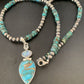Navajo Pearls Necklace with Blue Mojave Turquoise Moon Pendant | Authentic Native American Sterling Silver | Multi-Stone | 11912