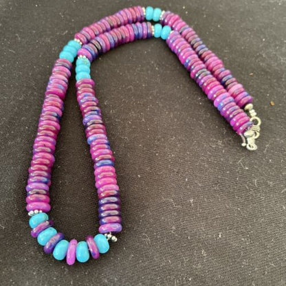 Navajo Sterling Silver Necklace | Purple Sugilite & Turquoise Beads | Authentic Native American Handmade | 21" | 1170