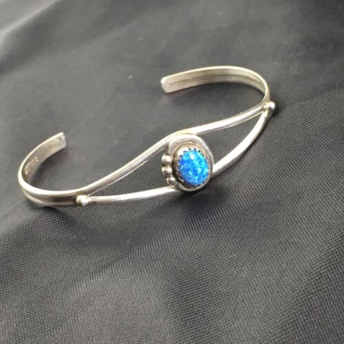 Native American Indian Blue Opal Bracelet | Sterling Silver | Handmade | 10175