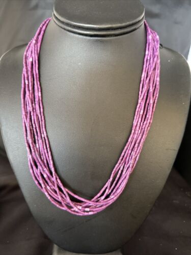 Navajo Stabilized Sugilite Heishi Necklace | 10 Strand | Sterling Silver Tube | 20" | 14818