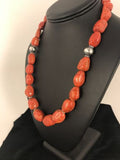 Navajo Apple Coral Sponge Bead Necklace | Sterling Silver | Authentic Native American Handmade | 22" | 8526