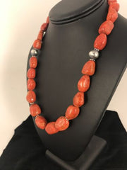 Navajo Apple Coral Sponge Bead Necklace | Sterling Silver | Authentic Native American Handmade | 22" | 8526