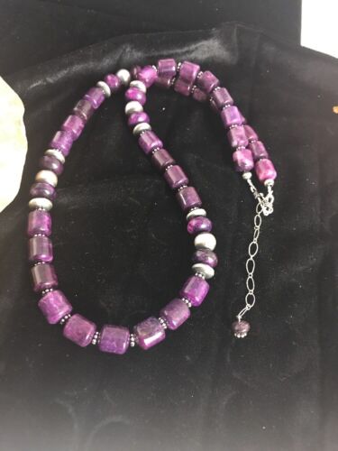 Navajo Purple Sugilite Bead Necklace | Sterling Silver | Authentic Native American Handmade | 18" | 3128