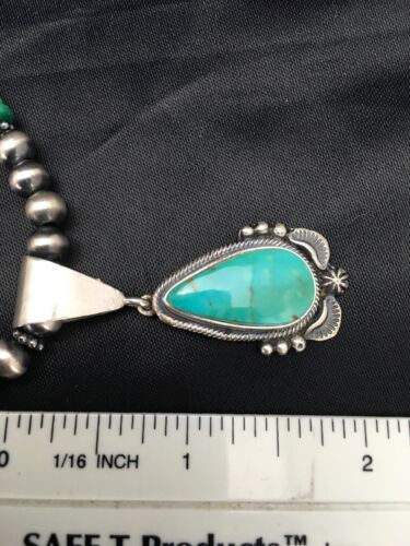 Navajo Green Turquoise Pendant Necklace | Sterling Silver | Authentic Native American Handmade | 2645
