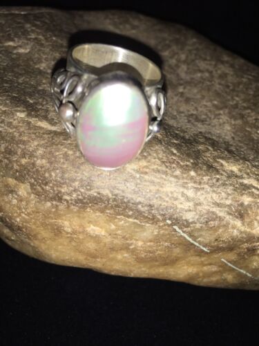 Southwestern Navajo White Mabe Pearl Ring | Sterling Silver | Sz 8 | 01726