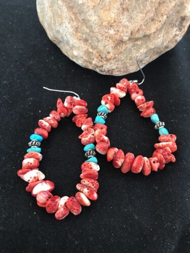 Navajo Spiny Oyster & Turquoise Sterling Silver Earrings | Authentic Native American