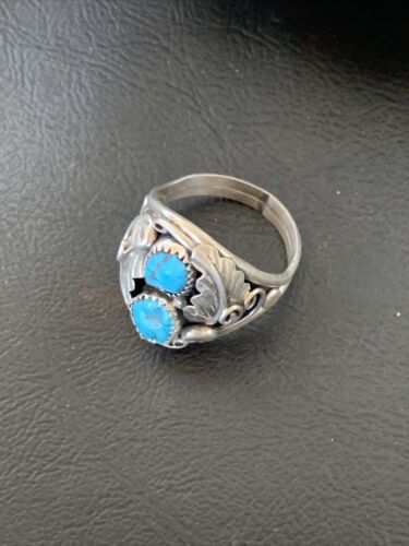 Navajo Blue Kingman Turquoise Feather Ring | Authentic Native American Sterling Silver | Multi-Stone | Sz 12 | 12225