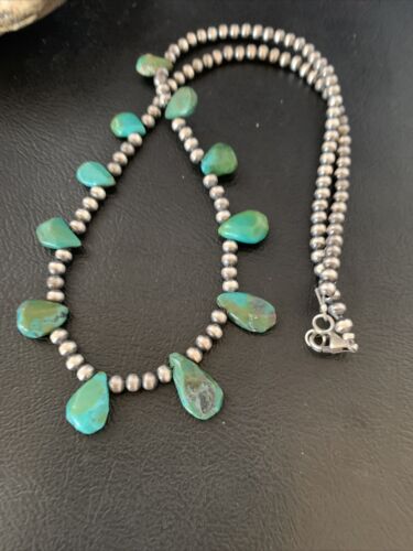 Navajo Green Turquoise Necklace | Sterling Silver | 19" | Authentic Native American Handmade | 12917 - Masha USA