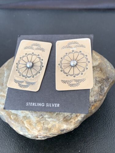 Women's Navajo Sterling Silver Stamped Earrings | 1.5" | Authentic Native American Handmade | 1664