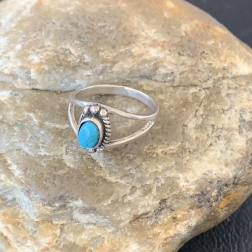 Native Old Pawn Navajo Sterling Silver Blue Turquoise Ring Sz6.5 10771