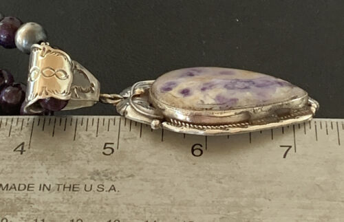 Navajo Purple Sugilite & Amethyst Pendant Necklace | Sterling Silver | Authentic Native American Handmade | 1756