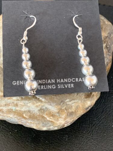 Southwestern Trending Sterling Silver Navajo Pearls Dangle Earrings | Authentic Native American Handmade | 13039