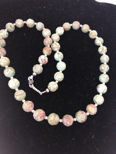 Southwestern Green Turquoise Sterling Silver 8mm Bead Necklace | 21" | Navajo Handmade