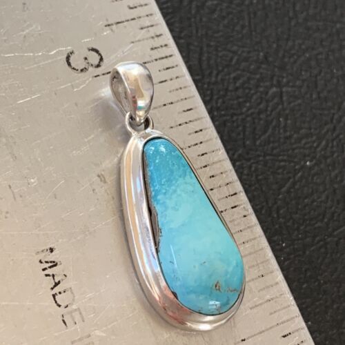 Navajo Blue Bisbee Turquoise Pendant | Sterling Silver | 1" | Authentic Native American Handmade | 1628