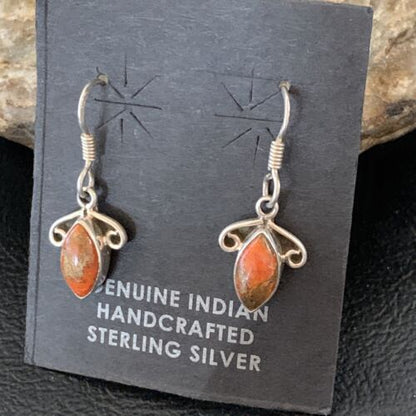 Navajo Orange Spiny Oyster Earrings | Sterling Silver | Authentic Native American Handmade | 12830 - Masha USA