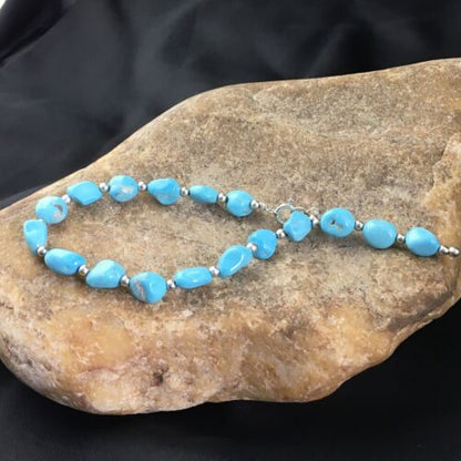 Native American Sterling Silver Bracelet | Sleeping Beauty Turquoise Inlay | 6.75" | 10146