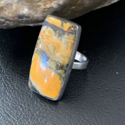 Southwestern Navajo Yellow Bumble Bee Jasper Ring | Sterling Silver | Sz 7 | 11547